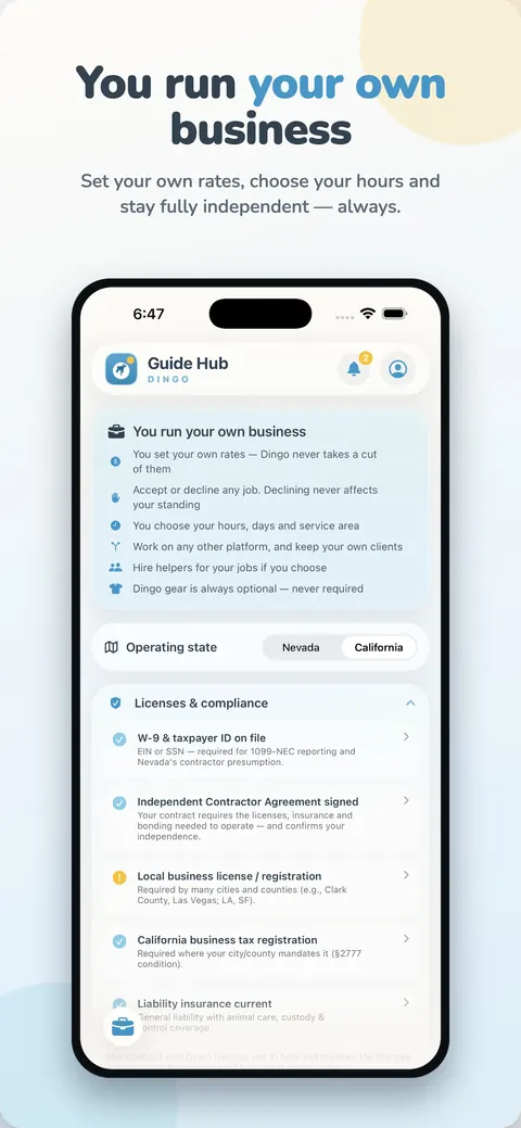 You run your own business — set your own rates, choose your hours and stay fully independent